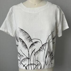 Minimalist Nature Print Crop Top - Linen Texture M